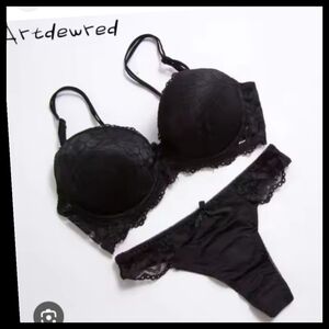 NWT Artdewred Black Lace Bra & Thong Set Size 34●